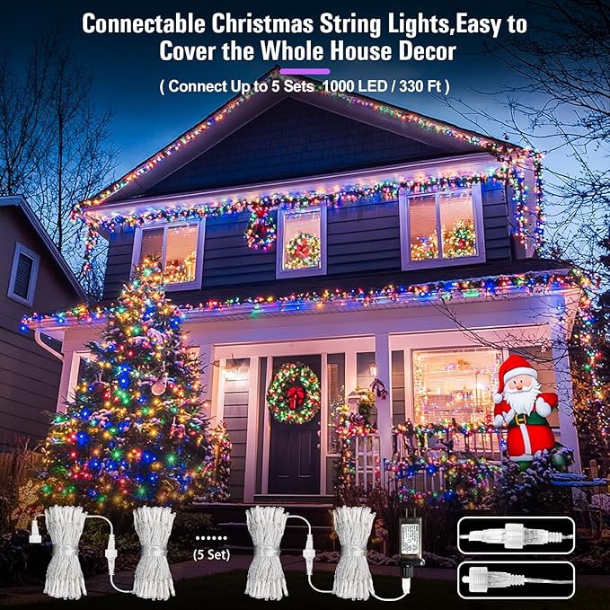 JMEXSUSS Multicolor Christmas Tree Lights Indoor Outdoor, 200 LED Clear Wire, 66ft Colorful Plug-in for Bedroom Room Party Xmas Decorations