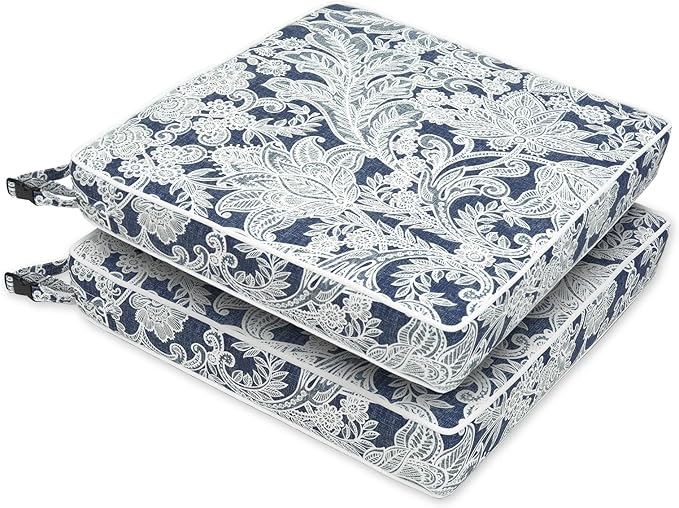 LVTXIII Patio Chair Cushions 22"x22"x3", Water-Repellent Outdoor Seat Cushions for Patio Furniture, Square Chair Pads with Ties for Home Garden Decoration, Set of 2, Damask Lapis