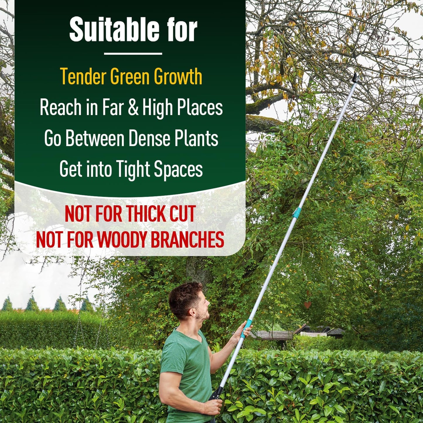 JARDINEER Lightweight Tree Pruner Extendable, 6-10ft Tree Trimmers Long Handle Pruner, Ergonomic Grip Long Reach Pole Pruning Shear and Stable Fruit Picker Pole