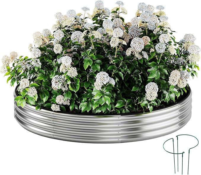 Galvanized Metal Planter Raised Garden Bed Kit for Gardening Outdoor 2x2x1ft Round Galvanized Steel Fire Pit，Steel Fire Pit Silver for Backyard, Camping, Bonfire