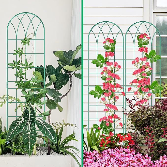 4 Pack Metal Garden Trellis for Climbing Plants, Black Metal Garden Trellis for Vines Plant Rose Vegetable Support,Large Decorative Outdoor Trellis