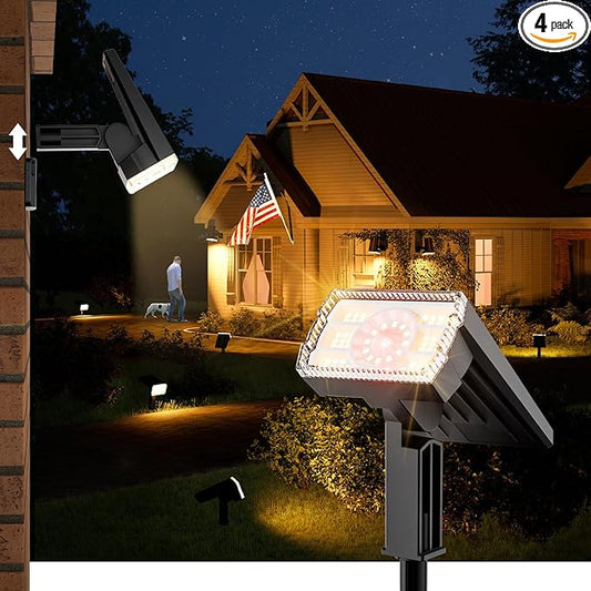 Large Panel Solar Spot Lights Outdoor 4 Pack, [58 LED/3500K/3 Modes] Solar Pathway Lights Waterproof IP67, Auto On/Off, 2-in-1 Wall Light Outdoor Light for Tree Yard Garden Pathway