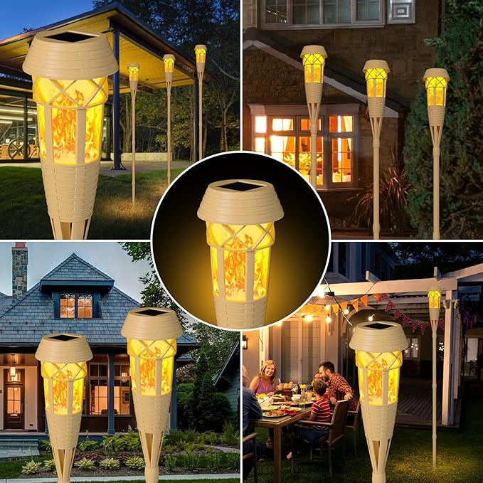 Solar Outdoor Lights – Solar Torch Lights with Flickering Flame for Garden Decor, Waterproof Solar Garden Lights, Outdoor Patio & Pathway Yard Decorations with Flame Torches - 4 Pack