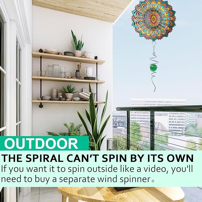 Wind Spinner Gazing Ball Spiral Tail,Decorative Wind Spinner 11inch Tail and 2 inch Glass Orb. Indoor Outdoor Wind Spinner Tail Sun Catcher Garden Decoration-13 inch Height(Green)