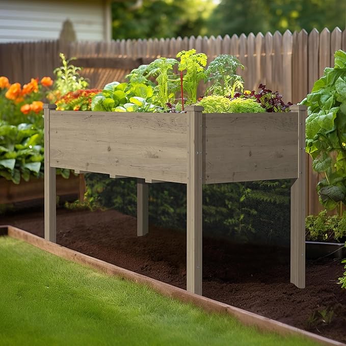 MUPATER 4'x2' Raised Garden Bed, Elevated Planter Box with Drainage Holes for Herbs and Vegetables, Raised Garden Bed with Four Legs for Garden, Patio and Greenhouse, Brown