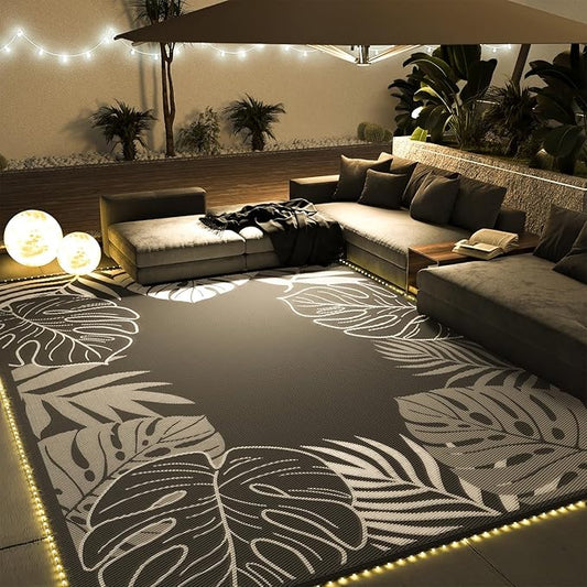 COCOER Tropical Outdoor Rug 6x9 LED Reversible-Waterproof Patio Rug-Quick Dry Outdoor Carpet-Outdoor Area Rugs Indoor Outdoor Rugs-Outside Rug Patio Decor for Porch Deck Balcony Backyard