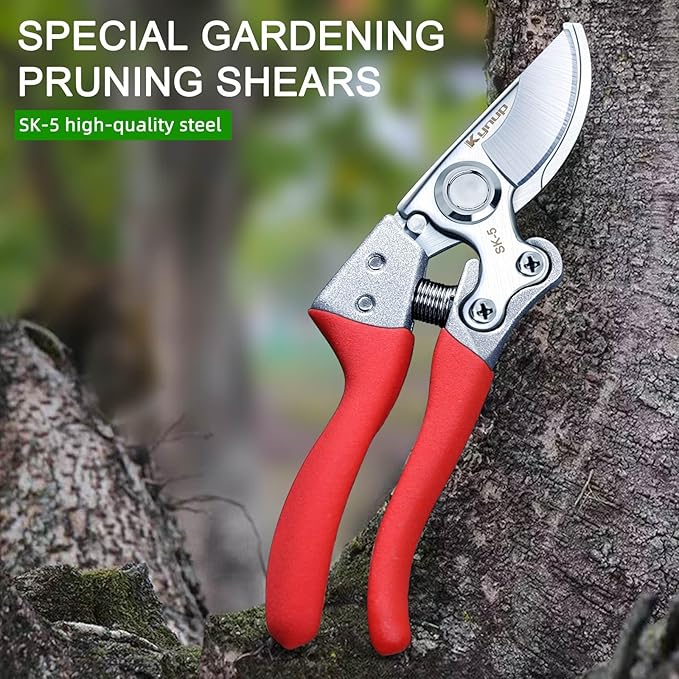 Kynup Pruning Shears, Gardening Scissors, Pruners for Gardening, Garden Grass Clippers Hand Hedge Shears, Heavy Duty Garden Tools(Red)