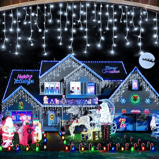 Hezbjiti Christmas Lights Outdoor, 400LED 33FT LED Icicle Lights 8 Modes 75 Drops Fairy String Lights for Christmas Decor Eaves Party Yard Garden