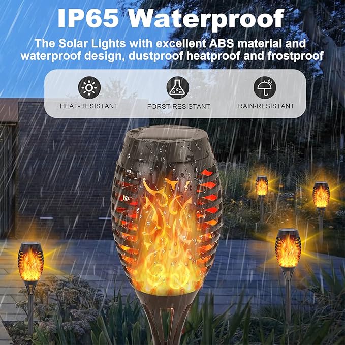 Solar Lights Outdoor, 6Pack Solar Torch Light with Flickering Flame for Garden Decor, Waterproof Outdoor Lighting Landscape, LED Flame Torches for Outside Patio Pathway Yard Decorations