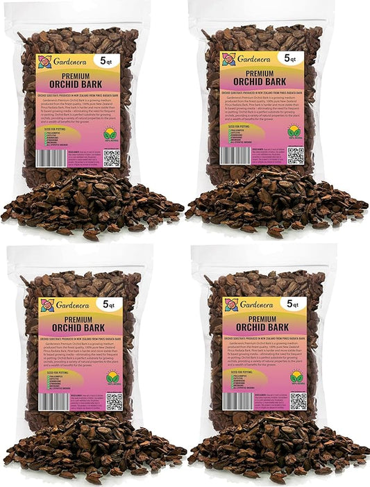 Premium Grade New Zealand Pinus Radiata Bark by Gardenera - 20 Quart - Organic Hand Mixed New Zealand Pine Bark for Orchids - Medium Chips 9-12mm - 4 Bags of 5 Quart