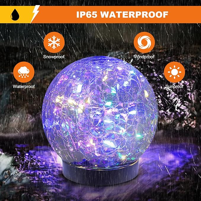 Solar Globe Lights Outdoor Waterproof-Solar Balls-Solar Garden Lights-Solar Orbs for Outside 4 Pack Cracked Glass Ball for Lawn Patio Yard Backyard Decorations, DS-XBQ-1-1-1