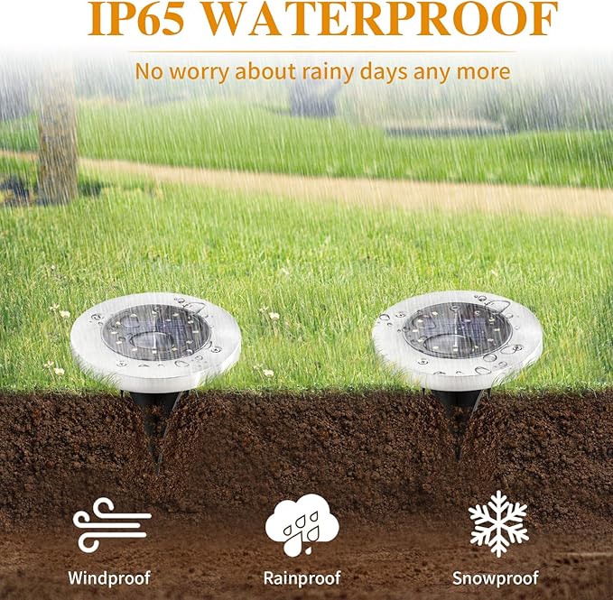 Solar Lights Outdoor Waterproof, 8 Packs Bright Solar Ground Lights with Updated 12 LEDs, Solar Garden Lights Landscape Lights for Pathway Walkway Driveway Patio Yard Deck Lawn Decor (Cold)
