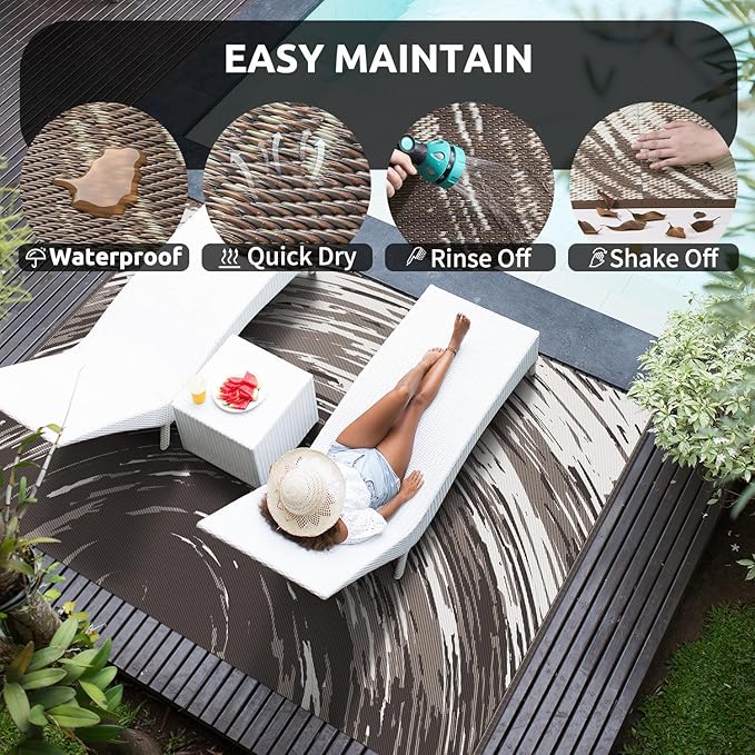 COCOER Modern Outdoor Rug 9x12 Reversible-Waterproof Outdoor Patio Rug-Quick Dry Outdoor Area Rugs Indoor Outdoor Rugs-Outside Rug Patio Decor for Porch Deck Balcony Backyard