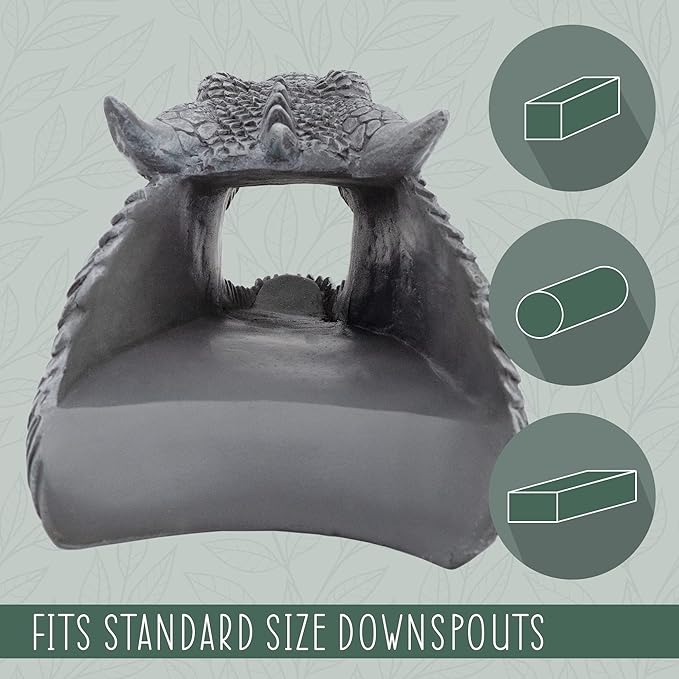 Dragon Garden Downspout Sculpture; Splash Block Anchor w/Ramp for Downspout Extension