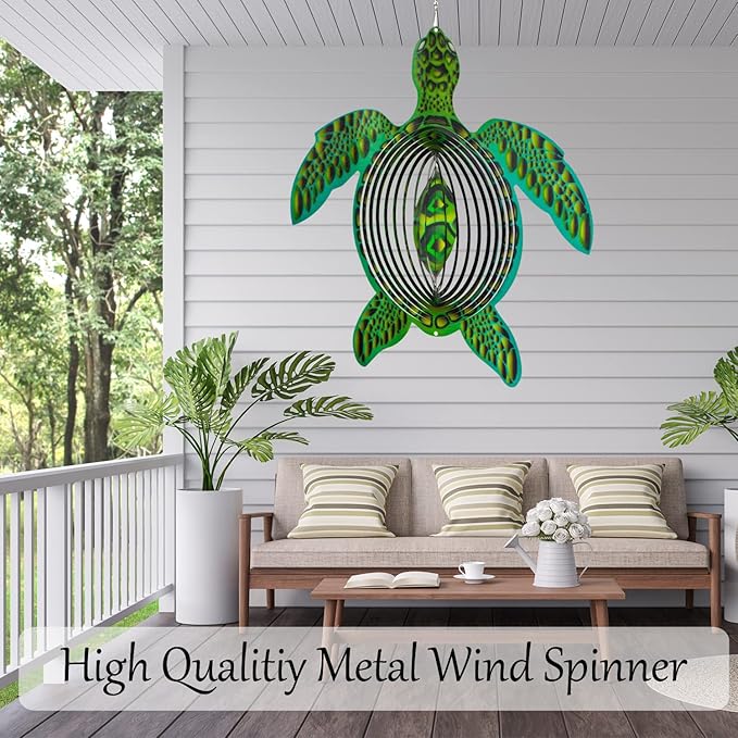 Turtle Ornament Wind Spinners for Yard and Garden, Metal Ornaments for Garden Décor, Outdoor Wind Spinner, Turtle Gifts for Turtle Lovers, Outdoor Garden Decoration, 15 inch Wall Décor by ISEO