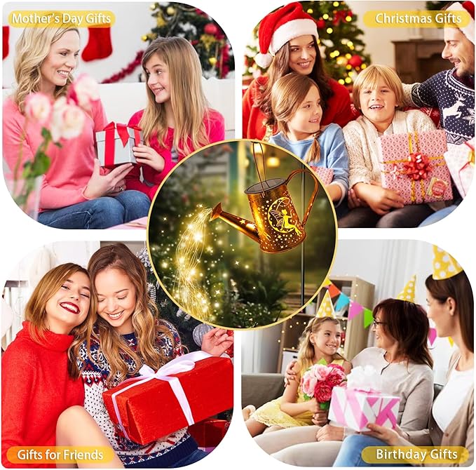 Big Solar Lanterns Outdoor Waterproof, Moon Fairy Watering Can Garden Decor,Hanging Solar Lights Yard Art, Outside Patio Decorations Gardening Birthday Gifts for Mom Grandma Women with Shepherd Hook