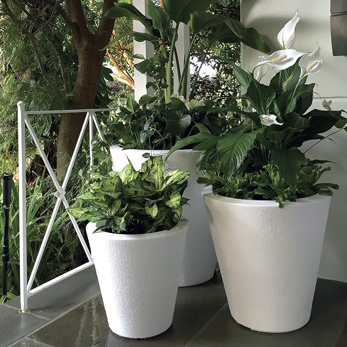 Crescent Garden Dot TruDrop Indoor/Outdoor Planter, Self-Watering Plant Pot, 16 Inches, (Alpine White)