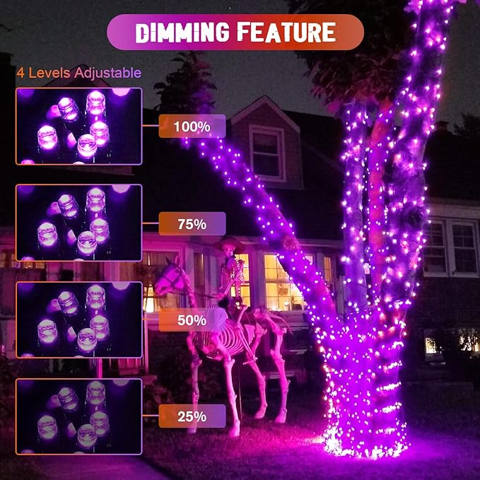 JMEXSUSS 2 Pack Purple and Orange Solar Christmas Lights, Total 400 LED 151FT Color Changing Solar String Lights Outdoor Waterproof for Outside Patio Yard Tree Halloween Christmas Decorations