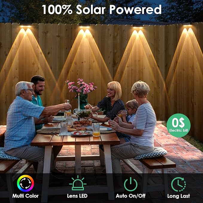 Derynome Solar Fence Lights Outdoor - Dusk to Dawn IP45 Waterproof Solar Garden Lights for Outside, Step, Backyard, Railing, Step, Patio & Wall (Color Change+7 Color, 8 Pack)