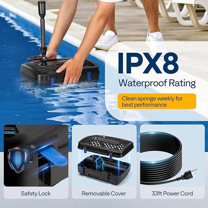 VIVOHOME All-in-One Pond Filter Fountain System Kits, 540 GPH Submersible Water Pump for Ponds up to 1060 Gallons