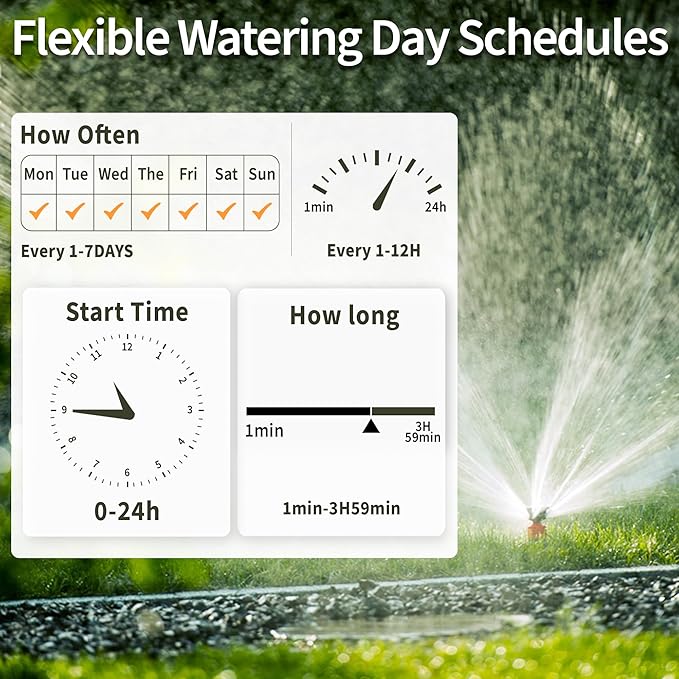 Diivoo WiFi Water Timer 4 Outlets with Brass Inlet, Smart Sprinkler/Hose/Tap Timer Compatible with Alexa & 24 Irrigation Plans & Rain Delay, Garden Watering Systems Controller with 2 Watering Modes