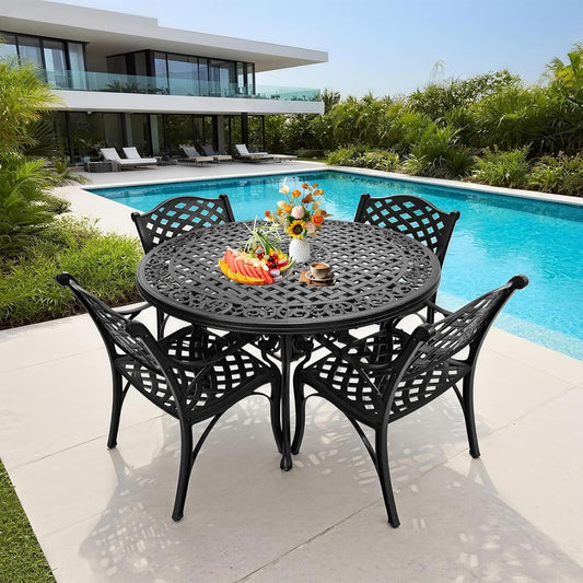 5 Piece Patio Dining Set, All-Weather Metal Outdoor Table and Chairs Set of 4, Cast Aluminum Patio Furniture Set for Patio, Garden, Backyard, Balcony