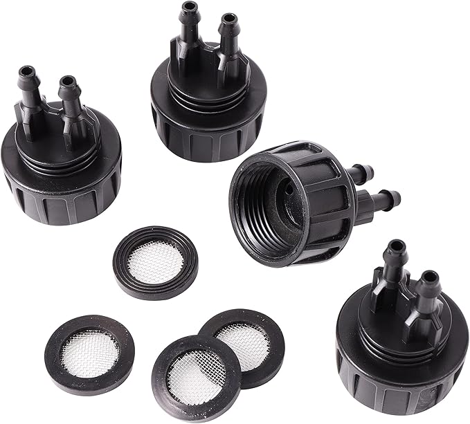 Inner 3/4 inch to Double 1/4 Pipe Joint with Four Black Strainer 6-Point Washers，Garden Irrigation System Used in Gardens,Lawns