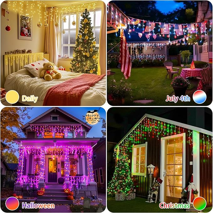 JMEXSUSS 400 LED RGB Icicle Lights for Outside, Icicle String Lights Indoor Outdoor, Color Changing Icicle Lights Plug in for Christmas Decorations