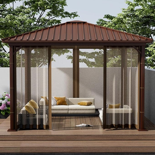 Gazebo Replacement Netting Screen Mosquito Net Screen Walls for 10 x 10 ft Outdoor Gazebo Canopy, 4-Panel with Double Zippers for Outdoor Patio (Only Netting)