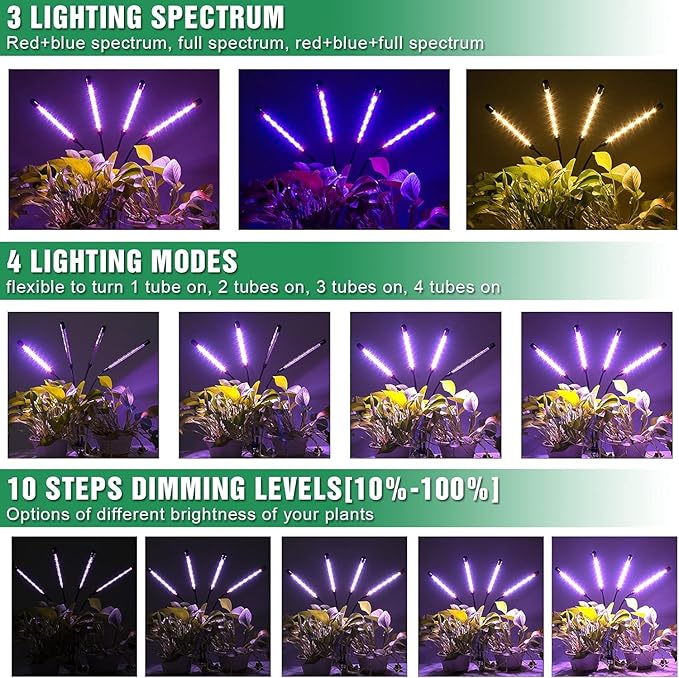 LED Grow Lights for Indoor Plants with 15-60 inches Adjustable Tripod Stand Plant Light with 4/8/12H Timer with Remote Control…