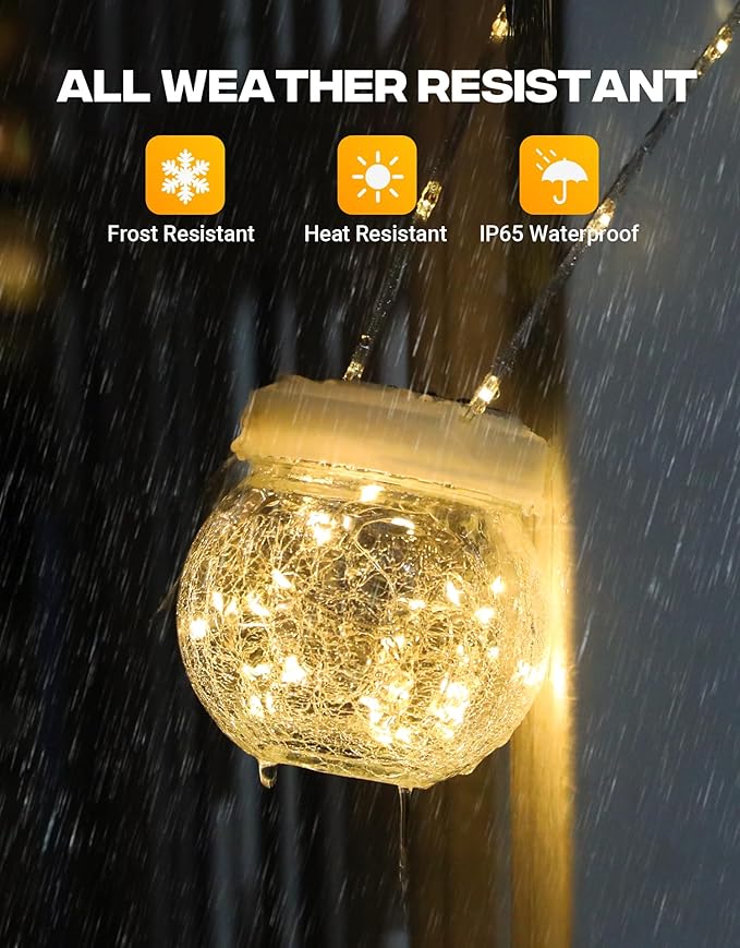 Solar Lantern Solar Lights Outdoor Waterproof 6-Pack, Solar Powered Hanging Lights Cracked Glass Hanging Globes for Christmas Decoration, Shepherd Hook, Garden Tree Ornaments, White Cap, Warm White