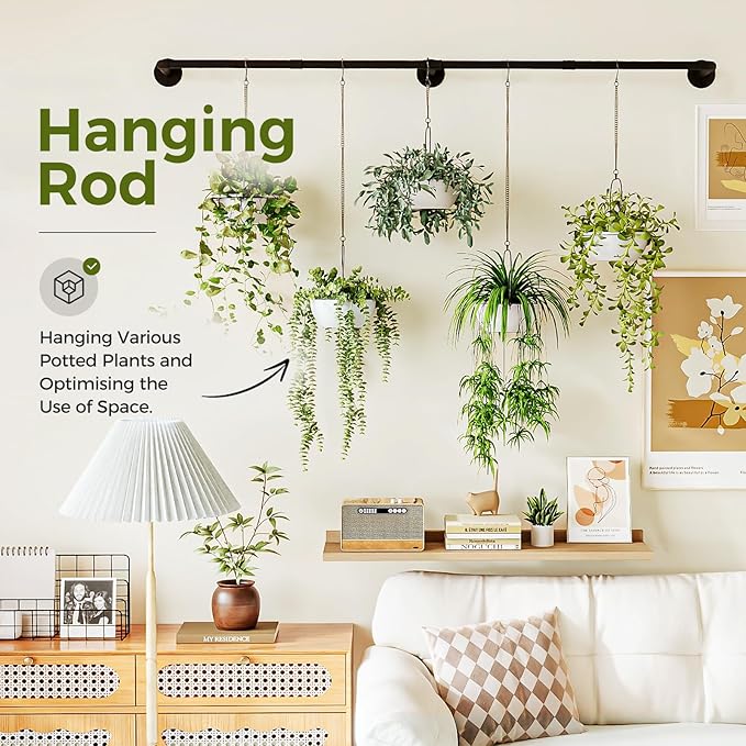 Bamworld Plant Hanger Indoor 70in Hanging Planters Rod Hanging Plant Holder for Window Plant Shelves Metal Rod，Pots Not Included