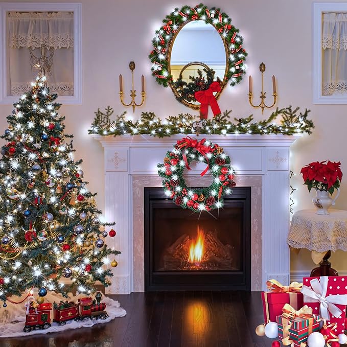 KNONEW Christmas String Lights Indoor Plug in,60FT 180LED Outdoor Waterproof Fairy Lights,8 Lighting Modes,Timer Memory Function for Bedroom Patio Balcony Party (Cool White)