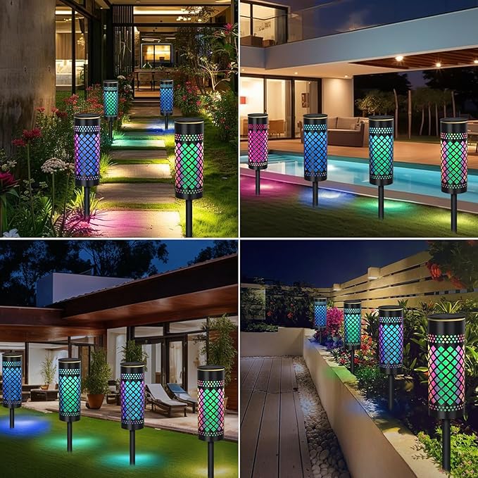 Solar Garden Lights Outdoor,4 Pack Solar Pathway Lights,Birthday Gifts for Women Mom Grandma,Colors Changing Garden Stake Lights for Yard Art Porch Patio Driveway Lawn