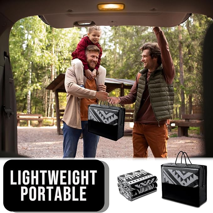 OLANLY Outdoor Rug Waterproof 4x6 ft, Reversible Outdoor Plastic Straw Rug, Boho Patio Rug, Indoor Outdoor Carpet, RV Mat Outside for Patio, Camp, Picnic, Balcony, Deck, Backyard, Black & White