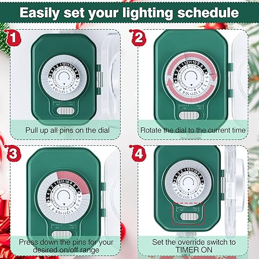 Feekoon 40 FT Extension Cord Splitter with Timer and 3 Outlet Plug, 16awg SJTW Outdoor Extension Cord with Multi Outlet Safety Cover for Holiday Lights Garden Patio Christmas Outdoor Decorations