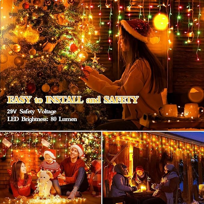 960 LED 98FT Christmas Lights Plug in 8 Modes with Timer Dimmable Christmas Decorations Outdoor Waterproof Indoor Curtain String Lights for Roof Garden Holiday Wedding Party Decor Red + Green