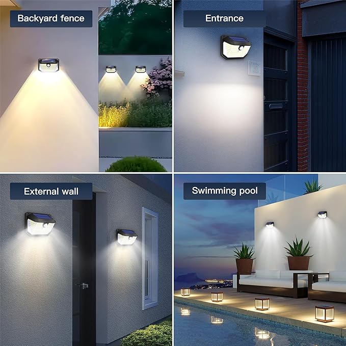 Solar Lights Outdoor Motion Sensor, 178 LED 300LM Waterproof IP65, Wall Mounted Security Light with 3 Modes, 270° Wide AngleWide Angle, Solar Powered for Garden, Yard, Patio, Front Door(2Pack)