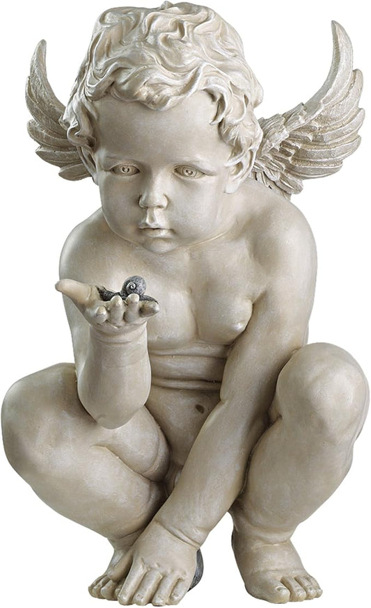 Design Toscano EU4360 Life's Mysteries Cherub Garden Statue, 15 Inch, Antique Stone