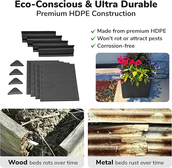 Raised Garden Bed - 1x1 ft Planter Box - Black HDPE - No Tools Needed - DIY Kit for Urban Gardening, Flowers, Herbs & Vegetables - Made in The USA - 2 Pack