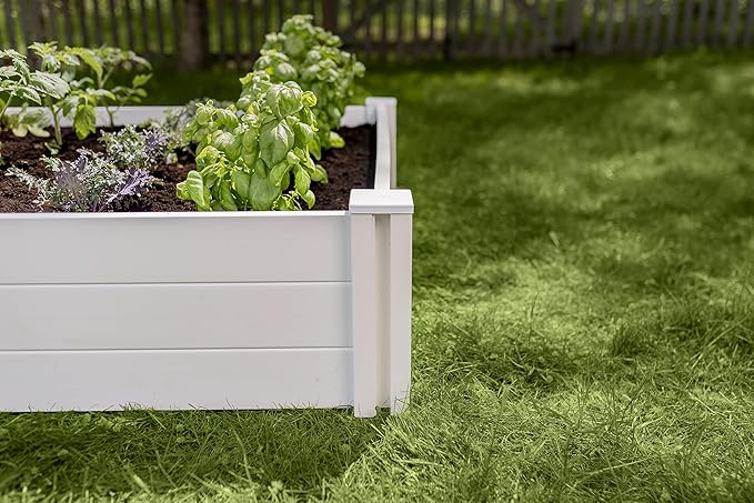 Vita Classic 4 Foot x 4 Foot x 11 inch White Vinyl Raised Modular Garden Bed, White, PVC, BPA and Pthalate Free, VT17108