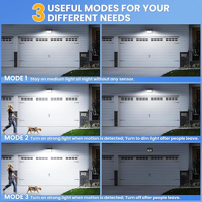 [6 Packs] Solar Motion Sensor Outdoor Lights, Super Bright Solar Lights Outdoor Waterproof, 3 Lighting Modes Security Wall Light for Outside Walking Dog Fence Backyard Deck Garden Door Step Garage