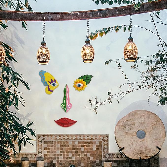 Tree Faces Decor Outdoor,Funny Tree Faces Sculpture,Colorful Fence Decorations Outdoor,Suitable for Yard and Garden Art Décor(1pcs,Colorful Butterfly)