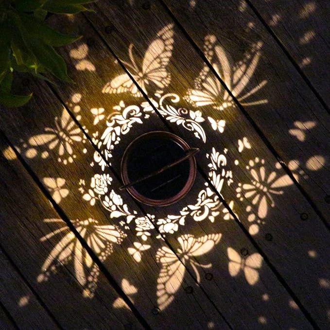 Solar Lanterns Outdoor Waterproof Butterfly Garden Decor Birthday Gifts for Women Mom Grandma, Hanging Solar Lights Metal Lantern Decoration Outside for Yard, Patio, Backyard, Porch