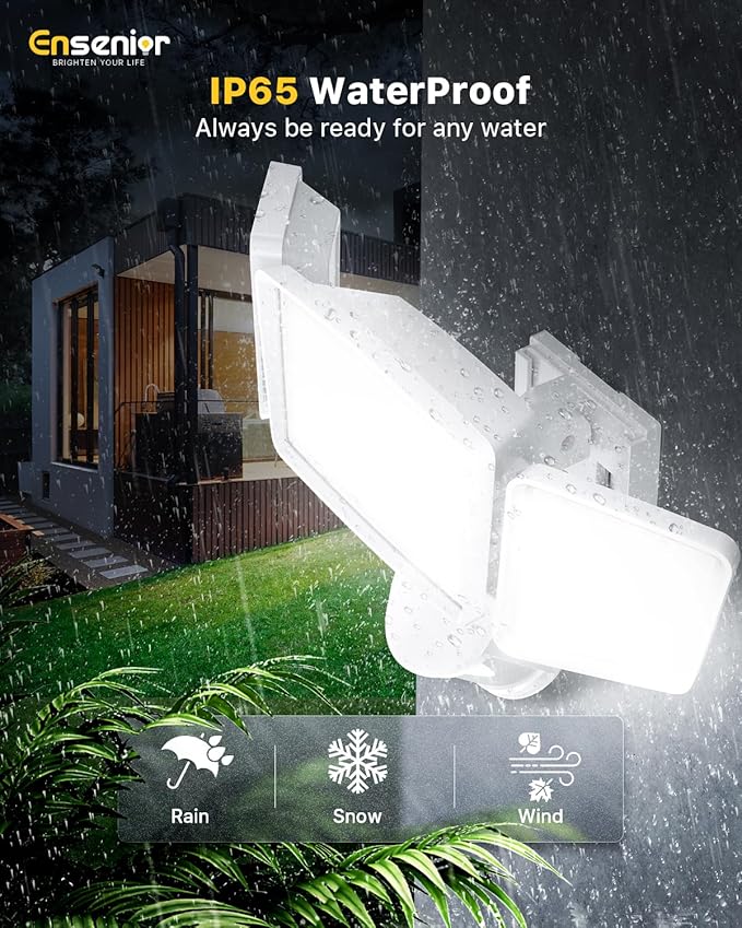 Ensenior 5 Motion Sensor Modes Solar Security Light, 1800LM 270° Wide Angle 3 Heads LED Flood Lights, IP65 Waterproof Wall Lights, Separate Solar Panel Remote Control Solar Lights Outdoor