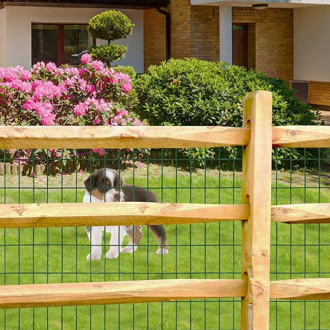 Green PVC Coated Welded Wire Fence 48 Inch x 50 Foot, 2 Inch x 4 Inch 14GA, Garden Border Fencing Roll Vinyl Coating Metal Wire Mesh Hardware Cloth for Yard Vegetable Plant Protection