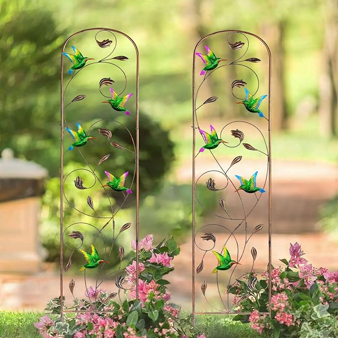 Set of 2 Hummingbird Metal Garden Trellis for Climbing Plants, Decorative Vegetables Flowers Vine Trellis for Outdoor Patio 60'' H x 11'' W