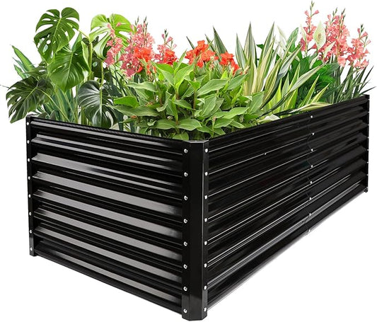 JERIA 6×3×2ft Galvanized Raised，Outdoor Metal Raised Garden Bed, Rectangular Deep Root Planter Box for Vegetables, Flowers, Herbs