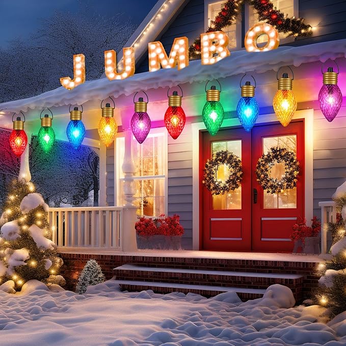 Moonflor Strawberry Jumbo C9 Christmas Pathway Lights Outdoor - 8.5 Feet 5 LED C9 Christmas Lights,C7 Lights Covered Jumbo Multicolor Christmas Lights Outdoor Decorations for Lawn Holiday Outside Yard