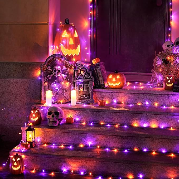 JMEXSUSS 400LED Halloween Lights with Remote,Orange and Purple Halloween Lights Waterproof,8 Modes Halloween String Lights Indoor Outdoor Plug in for Halloween Decorations